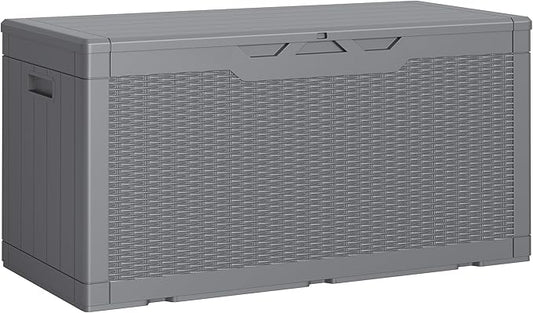 Greesum Outdoor Storage Box 100 Gallon Storage Bin with Lid for Patio Furniture, Garden Tools, Pool Supplies, Lockable, Waterproof and UV Resistant, Gray BuynowfromGreesum