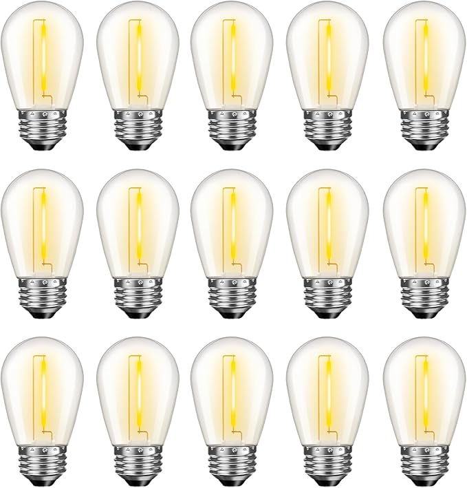 LED S14 Replacement Light Bulbs for Outdoor String Lights, 1W Shatterproof Edison Light Bulbs for Outside Patio Garden, E26 Standard Base, Dimmable, 2200K Warm White, 15 Pack GvvooHome