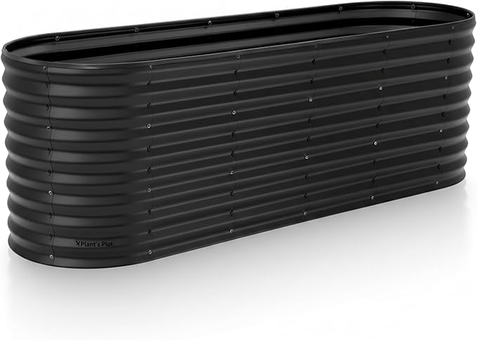 Plant & Plot Galvanized Raised Garden Beds Outdoor // 6×2×2 ft Planter Raised Beds for Gardening, Vegetables, Flowers // Large Metal Garden Box (Black) // Patented Tool-Free Design PlantPlot