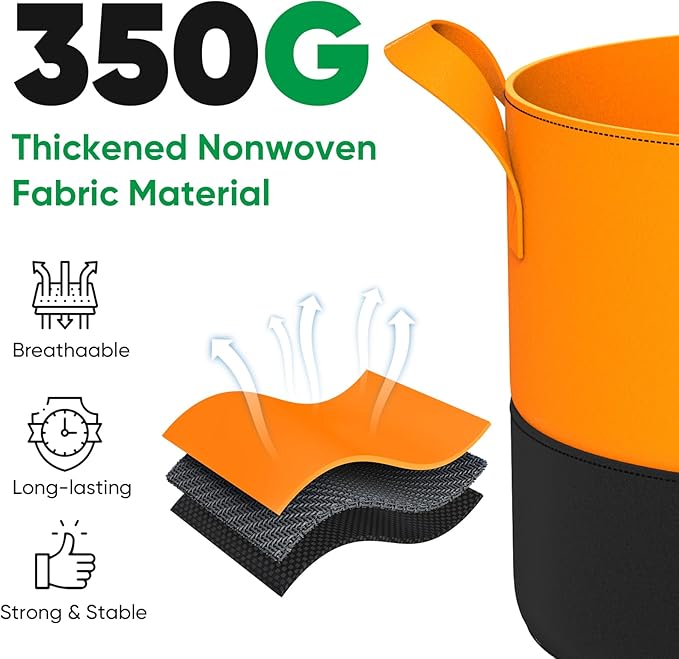 10 Gallon Grow Bags: 6 Pack 350G Heavy Duty Thickened Colorful Potato Grow Bags with Handles - Felt Nonwoven Garden Fabric Bags Gardening Pots for Vegetable Fruit Flowers Herbs Tomato Growing RVZHI