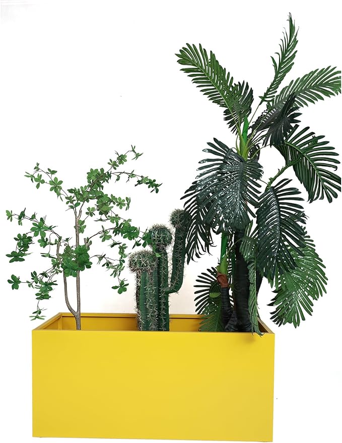 40" L x 16" W x 18" H Metal Large Rectangular Planter - Long Planter Box for Outdoor Patio/Porch Planter Boxes Outdoor Modern Design for Plants, Flowers, Garden,Spliced Flower Pot (Yellow) MinCHI257