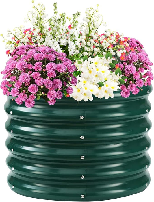 17" Tall Elevated Round Metal Rised Garden Bed- 2'x2' in Size and 0.8MM Thick Durable Planter Box for Vegetables Flowers Succulent at Patio/Garden Outdoor (Dark Green, 2FT Diameter) TBMLC