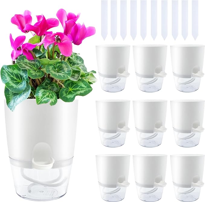 Haawooky 10 Pack Clear Self Watering Planters,4.1Inch Wicking Flower Pots,Plastic African Violet Pots with Watering Bottle Modern Decorative Planter for House Plants,Herbs,Indoor Plants Haawooky