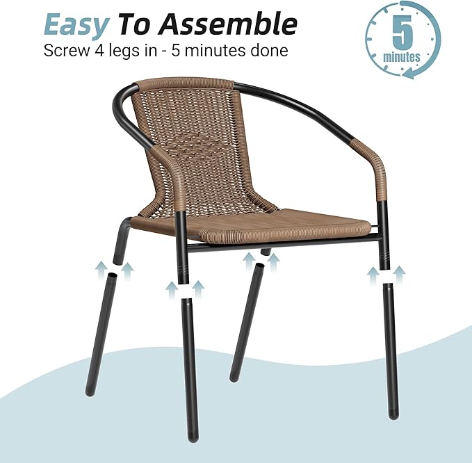 Amopatio Outdoor Dining Chairs Set of 6, Rattan Wicker Patio Chairs, Stackable Indoor-Outdoor Chairs, Bistro, Deck, Yard, Porch, 6 Pack, Brown Amopatio