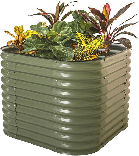 32" Extra Tall Raised Garden Bed Kits, 3.5 x 3.5 x 2.7ft Raised Planter Box Outdoor, 2 x 5 x 2.7ft Deep Root 4 in 1 Modular Metal Raised Beds for Gardening Vegetables Flowers Fruits - Olive Green VegoGarden