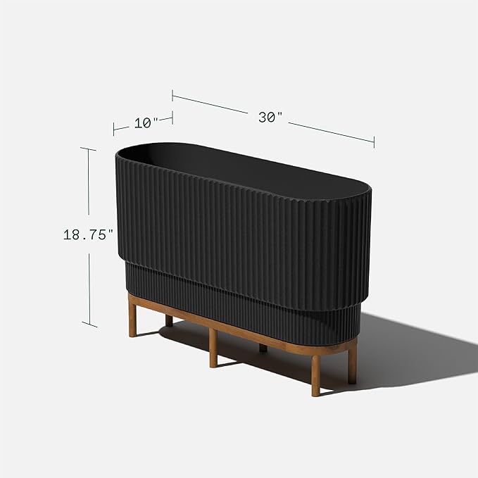 Veradek Demi Series Raised Long Planter for Indoor/Outdoor Use | Made from Plastic & Stone w/Wooden Stand | Modern Patio Décor for Flowers/Shrubs VeradekOutdoor