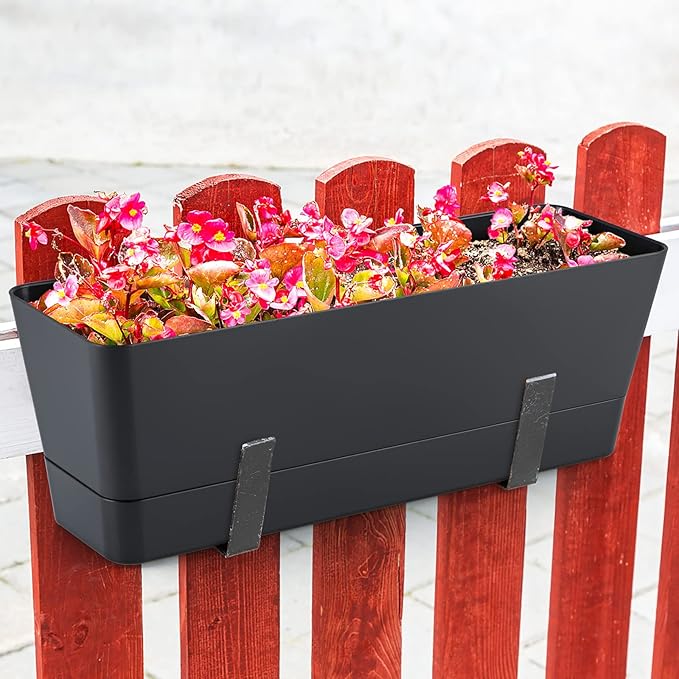 Skelang 3 Pcs Rectangular Plant Pot, 12" Flower Planter Box, Windowsill Container for Succulent, Herb, Vegetable (Black) Skelang