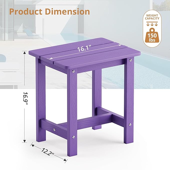 LUE BONA Outdoor Side Table, HDPS Small Outdoor Adirondack Side Tables, Outside End Table for Patio, Porch, Deck, Pool, Weather Resistant/Easy Maintenance,Purple LUEBONA