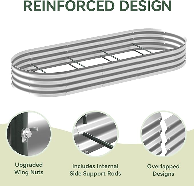 Raised Garden Bed with Self-Watering System, 8x3x1 ft Elevated Planter Boxes Outdoor with Mesh Cover, Oval Galvanized Raised Beds for Gardening,Vegetables,Flowers, Backyard, Patio Lineware