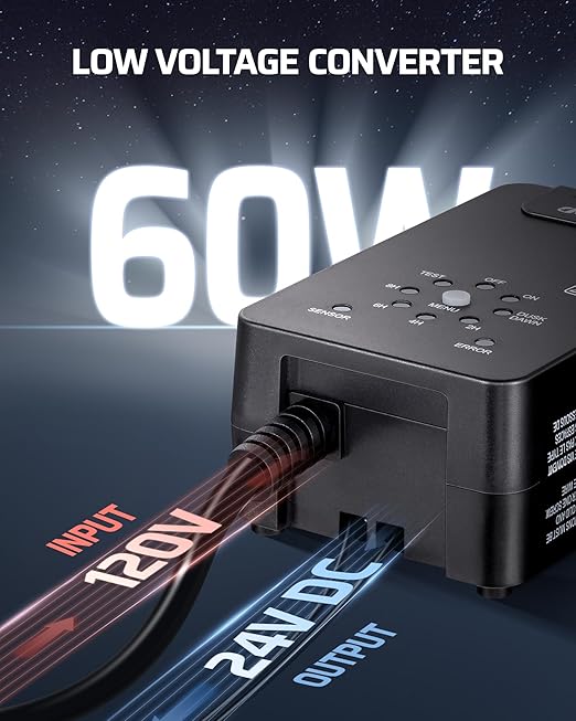 DEWENWILS 60W Low Voltage Landscape Transformer 120V AC to 24V DC, Outdoor Landscape Lighting Transformer Photocell Sensor & Timer, Weatherproof Low Voltage Transformer for Spotlights Pathway Lights DEWENWILS