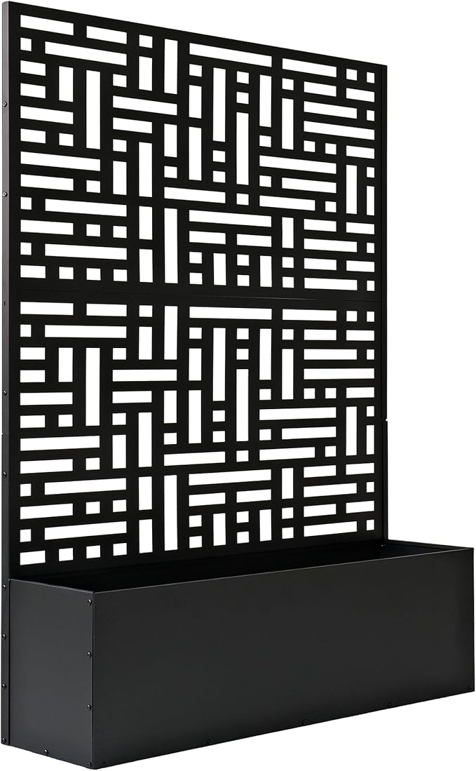 Oakland Living 6 ft. X 4 ft. Black Freestanding Metal Privacy Screen Room Divider with Flower Box Oakland+Living