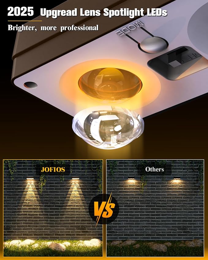 Solar Fence Lights 8 Pack Brown, 50 Lumens Outdoor Fence Lights Solar Powered with 12 Modes RGB Color Glow, LED Deck Lighting Outdoor Waterproof IP65, Backyard, Deck, Porch, Railing, Pool, Wall JOFIOS
