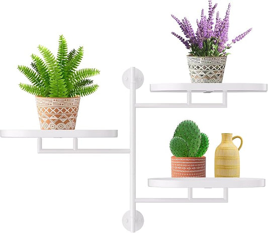 Window Rotating Plant Stand Shelf Indoor White Metal Floating Shelves 3-Tier Wall Mount Plant hanger Holders for Wall Planter Modern Home Decor window sill gifts YQSLYSF
