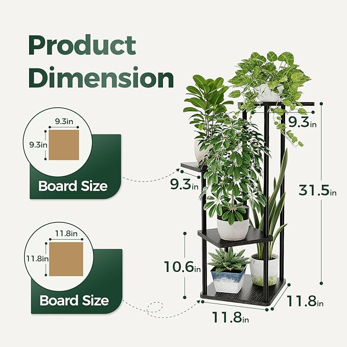Bamworld Small Plant Stand Indoor 4 Tier Metal Plant Shelf for Multiple Plants Corner Flower Stand for Patio Garden Balcony Living Room Bedroom Dark brown Bamworld