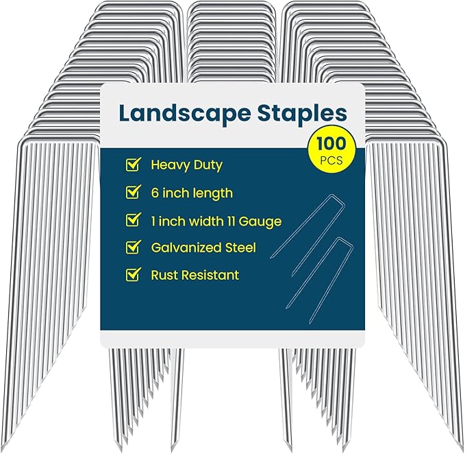 6 Inches Galvanized Garden Staples, Metal Tent StakeHeavy Duty U-Shaped Pins and Landscaping Staples for Sod Anchoring Landscape Fabric Irrigation Tubing (100, Silver) Sweecomb