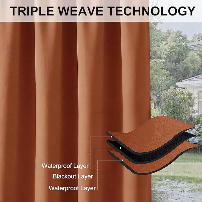 RYB HOME Outdoor Curtains for Patio Waterproof Block Sunlight Thermal Insulated Privacy Assured Thick Outside Curtains for Deck, Balcony, Pool, W52 x L63, Mecca Red, 1 Panel RYBHOME