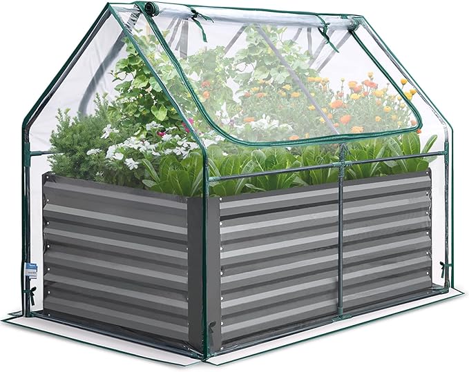 Quictent Raised Garden Bed Galvanized Raised Beds for Gardening Vegetables with Cover 4x3x2 ft Tall Metal Planter Box Outdoor Use (Clear) QUICTENT