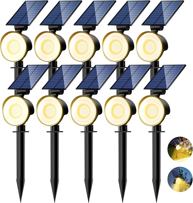 nipify 10 Pack Solar Spot Lights Outdoor Waterproof with 3 Modes, Solar Spotlight Light for Outside Yard Landscape Lighting Pathway Lights Wall,Warm White Nipify