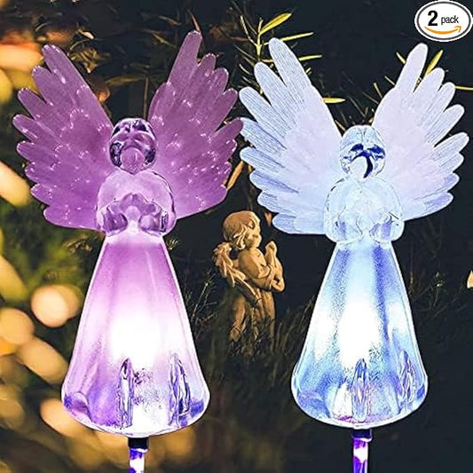 Angel Solar Lights for Cemetery, 2 Pack Solar Lights Outdoor Garden, Color Changing Decorative Angel Lights for Yard Patio Pathway Grave Decoration Memorial Gifts Rirool