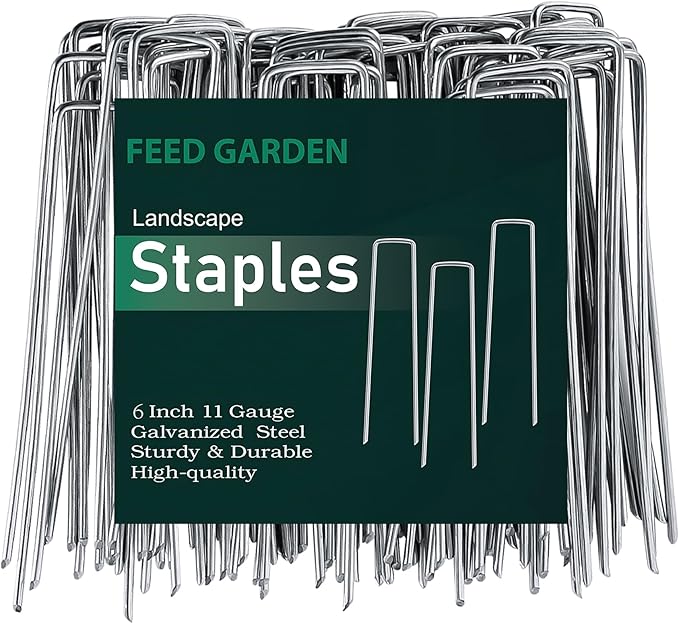FEED GARDEN 6 Inch 200 Pack Galvanized Landscape Staples 11 Gauge Anti-Rust Garden Stakes Landscaping Fabric SOD Pins Yard Stakes for Christmas Decoration Weed Barrier Fabric FEEDGARDEN