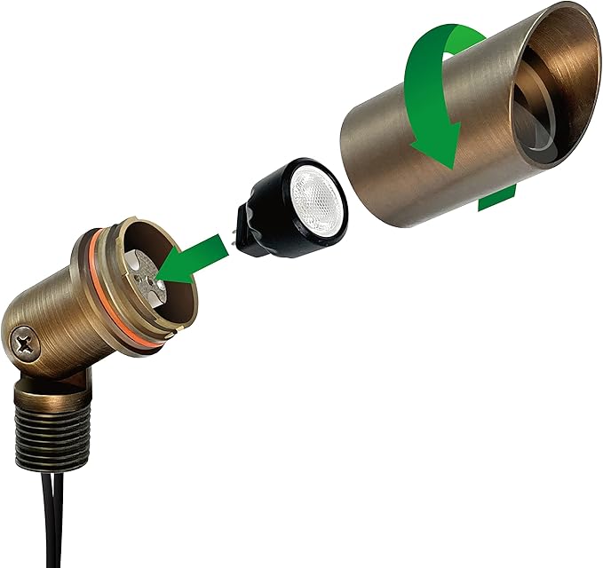GKOLED Mini Size Brass Landscape Spotlight, Low Voltage 12V AC/DC Outdoor Directional Up Light, 180 LM, 3W MR8 LED Bulb ABS Ground Stake, 2700K Warm White, Garden Patio Trees Spot Uplight GKOLED