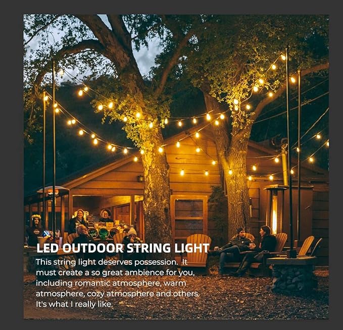 96FT(48×2) Outdoor String Lights, Commercial Grade Heavy Duty White Wire Patio Light with Dimmable S14 Shatterproof LED Bulbs, Linkable Waterproof Bistro Lights for Outside Deck Backyard Cafe Market Lakumu