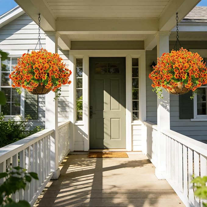 20 Bundles Artificial Flowers for Outdoors, UV Resistant Fake Plants Flowers Greenery Shrubs Plants for Decoration Outside Plants Hanging Planter Home Garden Decor (Orange) Grunyia