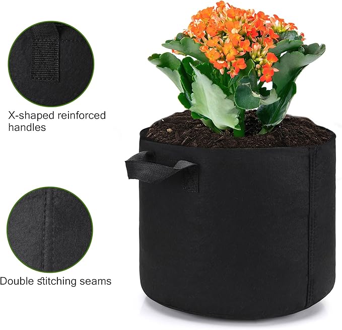 5-Pack 5 Gallon Plant Grow Bags, Heavy Duty Aeration Fabric Pots with Handles for Garden and Planting OPPOLIFE