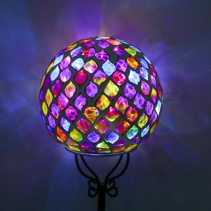 VCUTEKA Solar Outdoor Lights Garden Decor Mosaic Solar Garden Lights Waterproof Glass Ball LED Pathway Stake Light for Landscape Lawn Patio Yard Decoration 6 inch, Red VCUTEKA