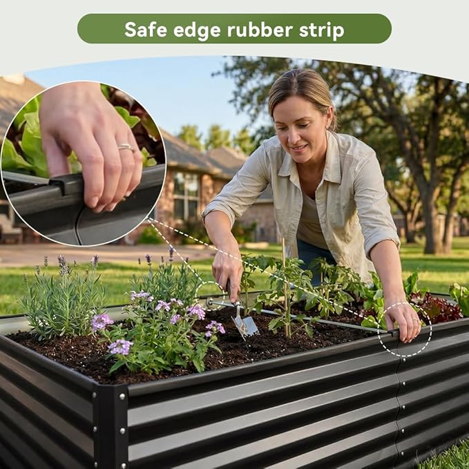 COMHOMA Galvanized Raised Garden Bed,Large Metal Planter Box for Outdoor Vegetables,Corrugated Steel Herbed Plants Container,Extra Deep Gardeners Kits with Open Bottom (1, 6x3x2FT) ComHoma