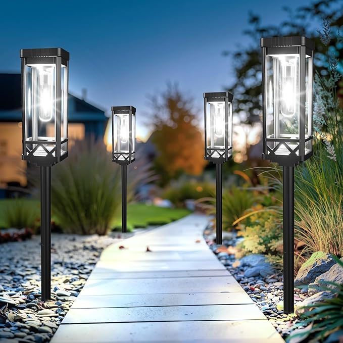 KOOPER Taller Solar Pathway Lights Outdoor, 12 Pack Upgraded Brighter Solar Garden Lights Solar Powered, Up to 15 Hours Outdoor Solar Lights for Yard Landscape Path Walkway Driveway （Cool White） KOOPER