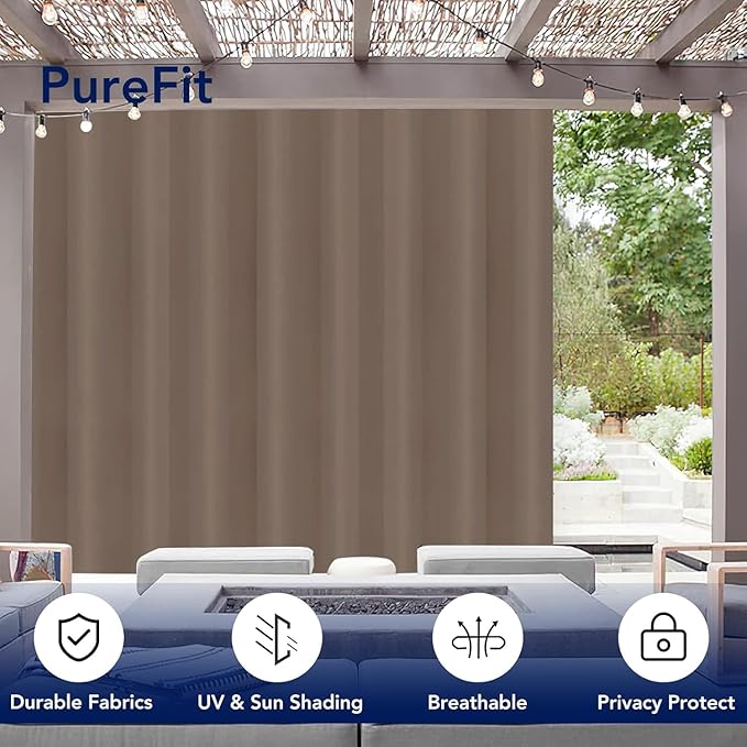 PureFit Outdoor Curtains for Patio Waterproof Weatherproof, UV Resistant Outside Curtains for Gazebo, Front Porch, Pergola, Sun Blocking Privacy Curtain, 120W x 108L inch, 1 Panel, Camel PureFit