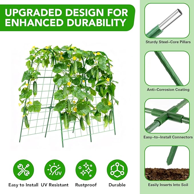 Cucumber Trellis for Raised Bed, U-Shape Garden Trellis for Climbing Plants Outdoor, Metal Arch Vegetables Trellis, Plant Support for Grape Vine Beans Squash Peas Flower ZPMOCKAQ