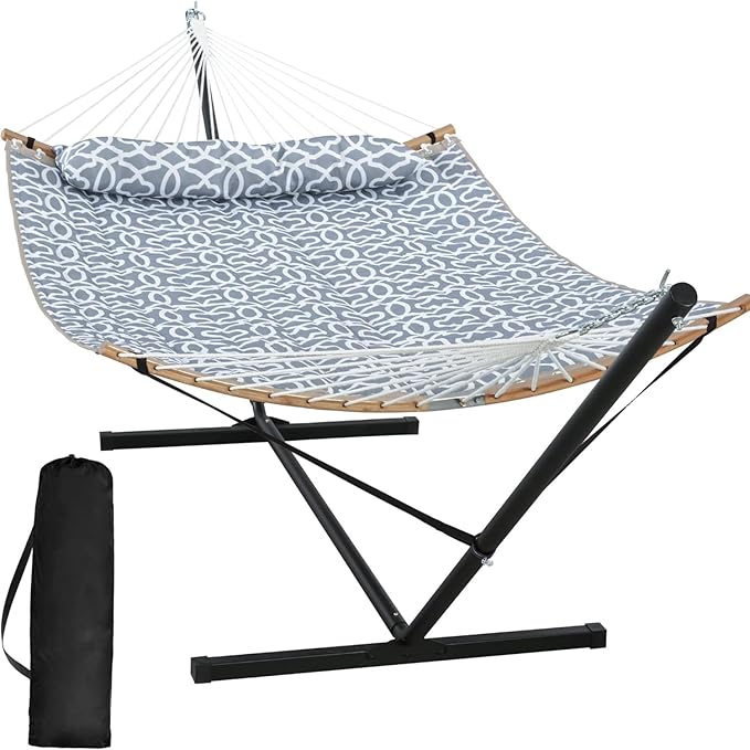 SUNCREAT Hammocks for Outside with Stand, Freestanding Hammock with Frame, 450 lbs Capacity, Grey Pattern SUNCREAT