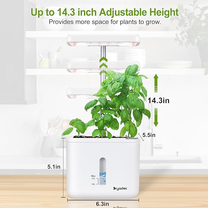 Indoor Garden Planter Growing Systems Soil plant pot indoor Small Smart Soil Gardening System with 17 Watts LED Grow Light Auto Timer Self-Watering Planter Pot Gifts for Mom Women (No Seeds&Soil) Dryades