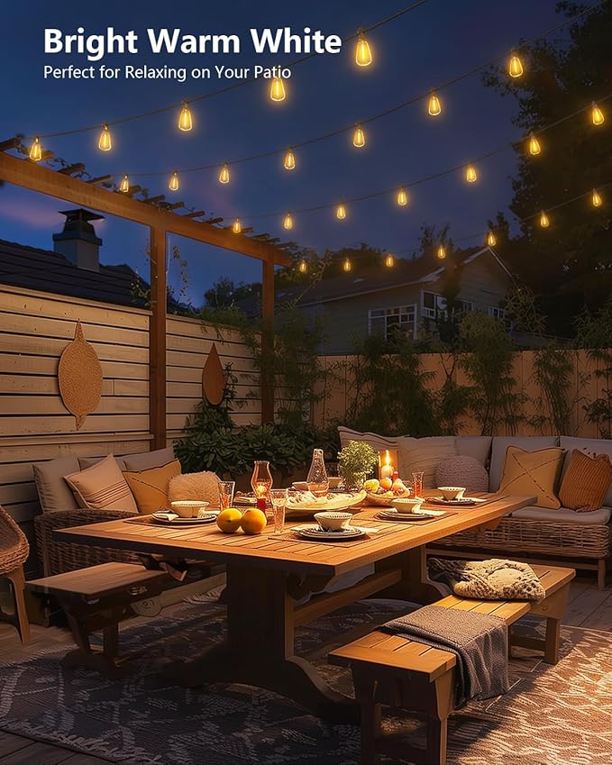 Brightown 175FT Solar String Lights Outdoor Waterproof with Remote, 56+2 LED Shatterproof Bulbs, Dimmable & Timable, 3 Light Modes - Commercial Grade Patio Lights for Garden Backyard Party Decor Brightown