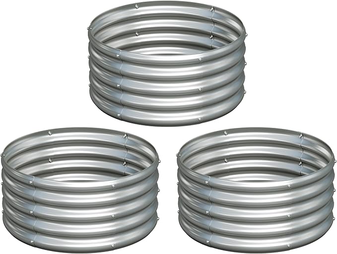 3PCS 2x2x1FT Galvanized Raised Garden Bed Kit,Vegetable Boxes-Round Metal Flower Box,Large Planter Raised Beds Outdoor Garden for Planting,Fruit,Herb-Silver Yortrek