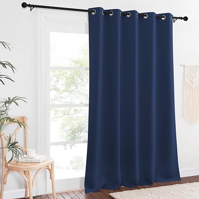 NICETOWN Blackout Curtain Panel for Farmhouse - Window Treatment Energy Saving Thermal Insulated Solid Grommet Room Darkening Doorway Drape for Living Room (Navy, 1 Panel, W66 x L90) NICETOWN