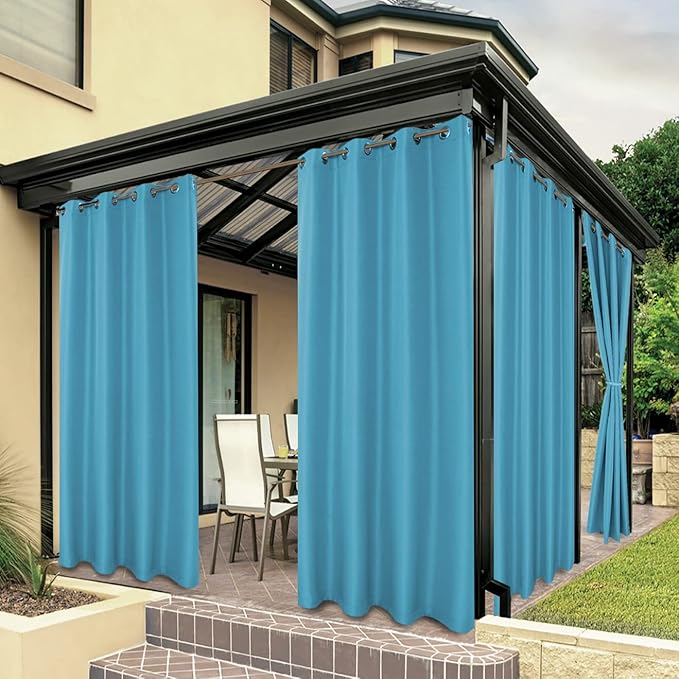BONZER Waterproof Outdoor Curtains for Patio Porch Pergola Cabana Light Filtering Privacy Grommet Indoor Curtain Panels for Bedroom Living Room, 1 Panel, 54W x 108L inch, Teal Bonzer