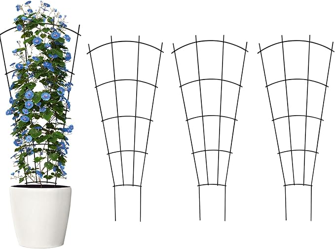 4 Pack 23'' Indoor Plant Trellis for Potted Plants Climbing, Outdoor Metal Garden Trellis Houseplants Flowers Vine Ivy,Fan Shape, Black ThealynGardens