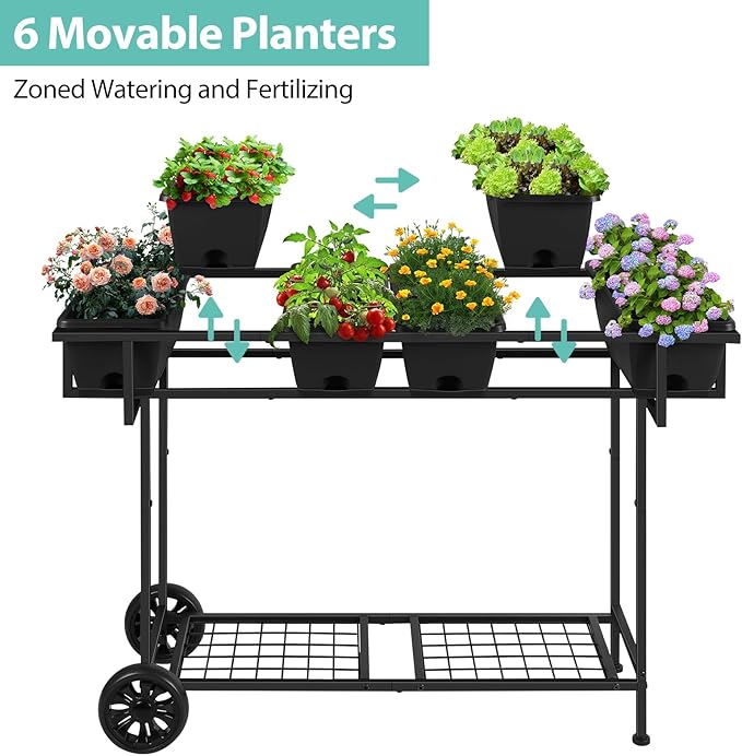 YBING Raised Garden Bed Outdoor with Wheels 42x17x29in Elevated Planter Box with Legs and Storage Shelf 6 Pocket Herb Garden Planter for Balcony Patio Deck Black YBING