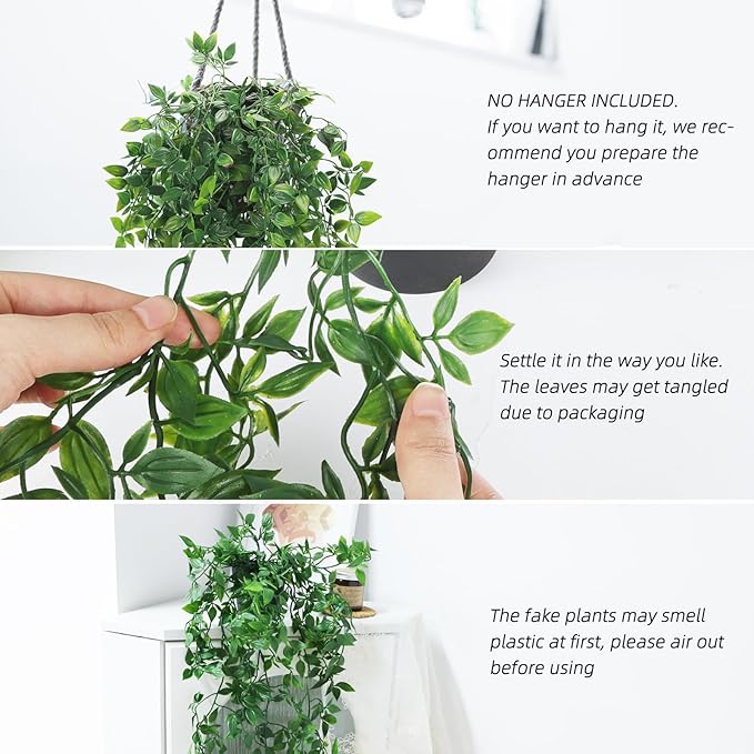 Whonline Fake Hanging Plants, Artificial Small Potted Plants for Indoor Outdoor Aesthetic Office Living Room Shelf Decor (1 Pack) WHONLINE
