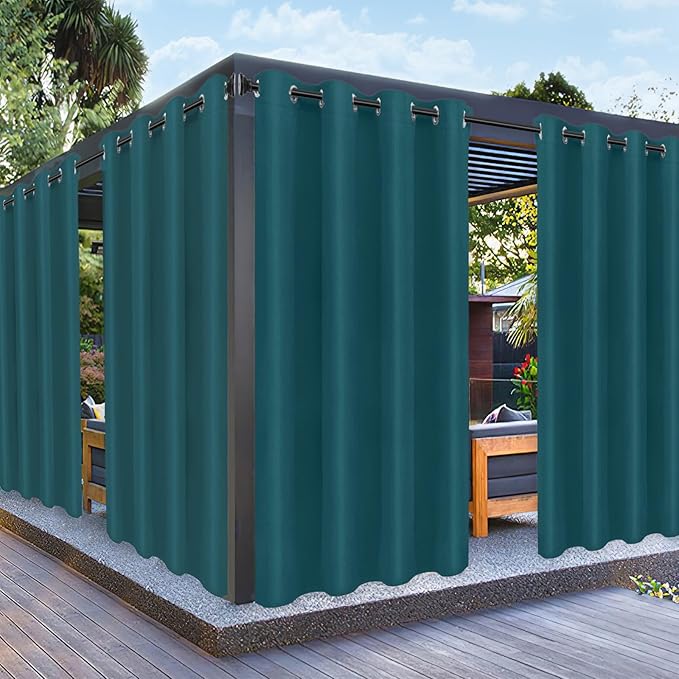 PureFit Outdoor Curtains for Patio Waterproof Weatherproof, UV Resistant Outside Curtains for Gazebo, Front Porch, Pergola, Sun Blocking Privacy Curtain, 52W x 108L inch, 1 Panel, Teal PureFit