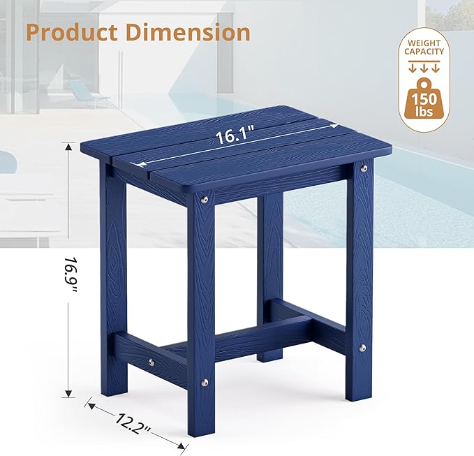 LUE BONA Outdoor Side Table, HDPS Small Outdoor Table, Adirondack Side Table, Outside End Table for Patio, Porch, Deck, Pool, Weather Resistant/Easy Maintenance/Indoor or Outside Use, Navy LUEBONA