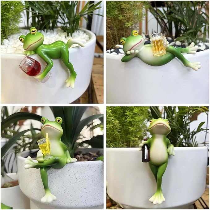 4 PCS Tipsy Frog Statues Pot Hugger Decorations for Plant, Miniature Frog Figurines Women Gifts Garden Decor Outdoor Plant Hangers Decor for Yard,Flower,Lawn Ornament Suqorinp