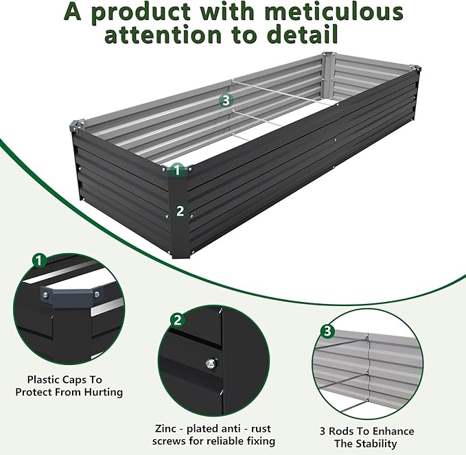 8×2×1FT(2PCS) Galvanized Raised Garden Bed Kit, Metal Planter Boxes,Large Outdoor Planters Garden for Planting Vegetables,Flowers,Herbs -Black ZUNUDA