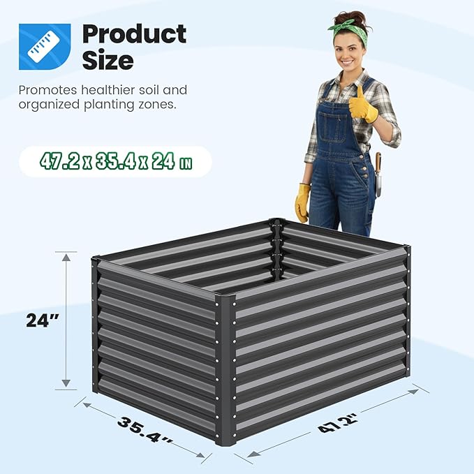Quictent Galvanized Raised Garden Bed 4x3x2ft Tall Garden Bed Extra Height 22.4" Hold 24cft Soil Outdoor Heightened Planter Box for Deep Root Vegetables Herbs Tomato Cage Included, Dark Grey QUICTENT
