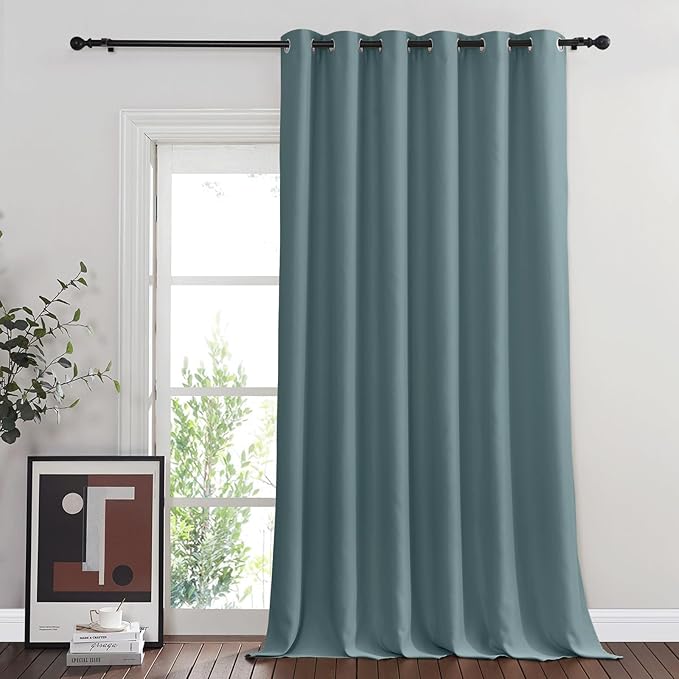 NICETOWN Blackout Room Divider Curtains for Sliding Glass Doors 102 Inches Long 1 Panel, Extra Wide Curtains for Doorway Patio Bedroom Living Room (Greyish Blue, 80Wx102L, 1 Panel) NICETOWN