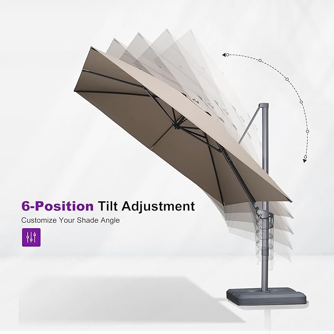 PURPLE LEAF Patio Umbrella 9' X 9' Rectangle Cantilever Umbrella Large Aluminum Outdoor Umbrellas with 360-degree Rotation & UPF40+ Premium Fabric for Deck Pool Garden Yard, Sand Dune Rootora