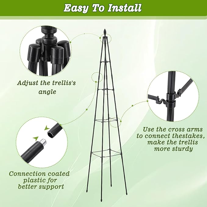 2 Pack Garden Trellis for Climbing Plants Outdoor,63inch Tall Rustproof Metal Obelisk Trellis Support for Potted Vines Vegetable Plants Indoor Outdoor, Lightweight AlisisFores